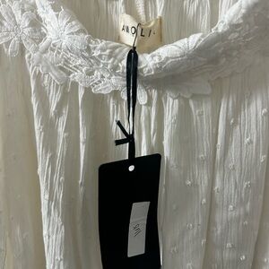 AMOLI White Swiss Dot Off-the-Shoulder Boho Blouse - 100% Cotton - NWT